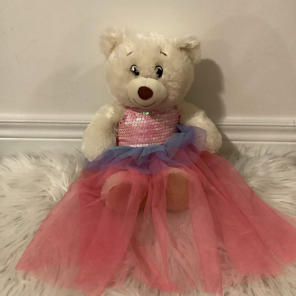 Build -A- bear. Pink and Purple Sequin Dress Teddy Bear - Build-A-bear